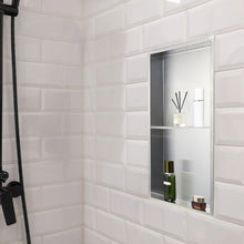 13 x 25 Inch Stainless Steel Shower Niche Recessed Double Shelf Organizer (Silver)