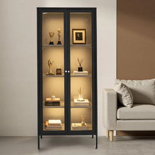 66-Inch Lighted Display Cabinet with Glass Door 4-Tier Curio Cabinet with Adjustable Shelves