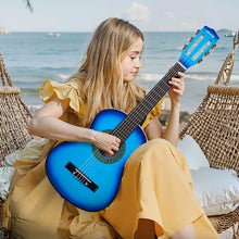 30 Inch Classical Guitar Starter Kit Blue Basswood Guitar with Gig Bag & Accessories
