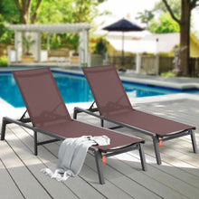 Outdoor Chaise Lounge Chairs, Aluminum, 5 Adjustable Positions – (Brown) Pack of 2