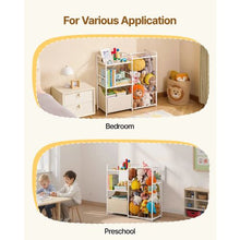 2-Tier Kids Bookshelf & Toy Storage Organizer with Fabric Toy Chest (White)