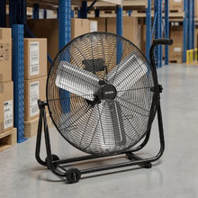 24 Inch Industrial Drum Fan - 7,500 CFM High Velocity 3-Speed Floor Fan with 360° Tilt Heavy-Duty Aluminum Blades
