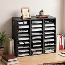 Wood Literature Organizer 27 Compartments Adjustable Shelves Countertop File Sorter (Black)