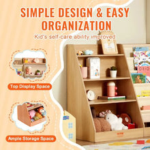 4-Tier Kids Wooden Bookshelf with Sling Design and Storage for Kids Room Playroom Nursery Kindergarten
