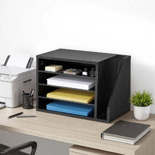4-Compartment Wooden Literature Organizer Mail Sorter with Side Storage – Black