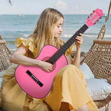 38 Inch Classical Guitar Starter Kit with Gig Bag Tuner Capo & Accessories (Pink)