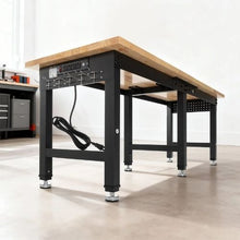72 x 24-Inch Adjustable Workbench 5000 LBS Capacity Oak Wood Top 4 AC Outlets & 2 USB Ports