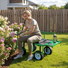 500 LBS Garden Cart with Seat Steel Rolling Stool with Wheels Tool Tray & Handle