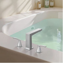 Roman Tub Faucet 3-Hole Waterfall Bathtub Faucet 2 Handles Deck Mount Right-Angle Spout (Silver)