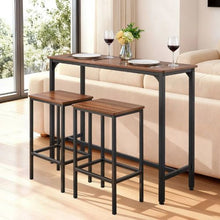 3-Piece Bar Table Set, 47 Rectangular Pub Table with 2 Stools, Rustic Office/Breakfast (Brown & Black)