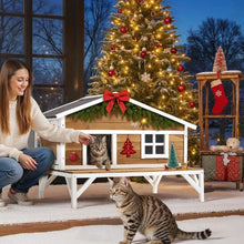 Insulated Elevated Cat House with Foam Waterproof Wooden Shelter 43.5" x 33.5" x 31"