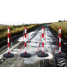 Adjustable Traffic Delineator Post Cones 4 Pack with Fillable Base & 8FT Chain Red & White for Parking Lot & Road Safety