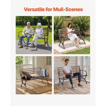 50-Inch Outdoor Bench Carbon Steel Frame with Slatted Backrest and Round Armrests – Weatherproof for Garden Park Yard Front Porch Antique Bronze