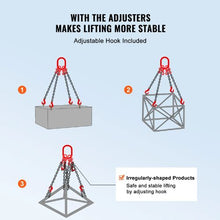 5/16 Inch Chain Sling Chains with Hooks for Engine Hoist Engine Lift Chain with 4 Leg Grab Hooks & Adjusters