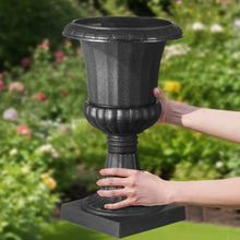 16.5" Plastic Urn Planters Classic Flower Pots for Indoor & Outdoor Décor (Set of 2) Black
