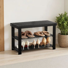 3-Tier Bamboo Shoe Rack Bench Entryway Storage Organizer Holds for Front Door Hallway Living Room Bedroom (Black)