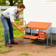 3-Compartment Chicken Nesting Box Roll-Away Egg Box with Legs Steel & Plastic for Hens (Orange)