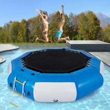 13FT Inflatable Water Trampoline Round Bouncer with Escalator Blue & White