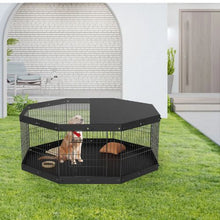 Dog Playpen 8-Panel Foldable Metal Fence with Cover & Pad 24" H Indoor/Outdoor Pet Pen