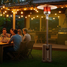 50,000 BTU Propane Patio Heater Hammered Metal Round Table & Wheels Bronze
