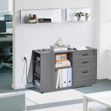 3-Drawer Wooden File Cabinet Rolling Storage with Power Strip Lock & Adjustable Shelves 5 Wheels