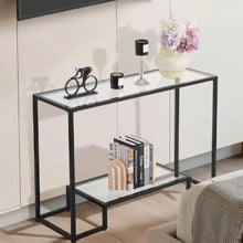 42 inch 2-Tier Glass Console Table – Modern Black Sofa Table with Iron Legs