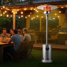 50,000 BTU Propane Patio Heater Hammered Metal Round Table & Wheels (Silver)