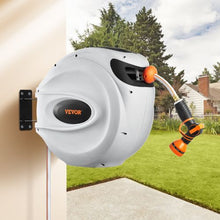 Retractable Hose Reel 84 FT x 5/8" Wall Mounted with 180° Swivel Bracket 9-Pattern Nozzle Auto Rewind & Any-Length Lock