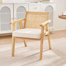 Mid-Century Rattan Accent Chair with Velvet Upholstery (Beige)