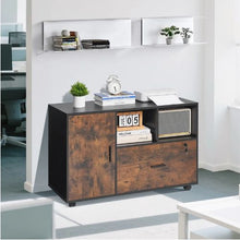 Wood File Cabinet Rolling Storage with Adjustable Shelves & Lockable Printer Stand