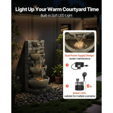 35.63" 4-Tier Outdoor Cascading Water Fountain – Block Stack Style Floor Fountain with LED Light & Pump for Garden Patio & Home