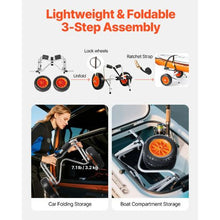 Foldable Kayak & Paddleboard Cart – 250 lbs Load Capacity 10" Solid Rubber Tires Adjustable Width with Ratchet Strap
