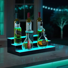 20 Inch 3 Tiers LED Lighted Liquor Bottle Display with RF Remote & App Control for 15 Bottles