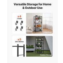 5-Tier Foldable Storage Shelf with Wheels & Hooks (Black)