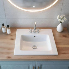 20.08" x 18.31" Rectangular Semi-Recessed Bathroom Sink White Ceramic Basin with Overflow 3-Hole Faucet