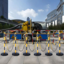 Adjustable Traffic Delineator Posts, 6 Pack with Fillable Base & 8FT Chain Yellow/Black for Traffic Control