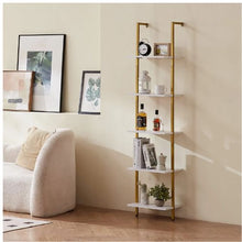 5-Tier Ladder Shelf15.6 x 11.8 in Bookshelf Metal Frame Open Storage Rack for Kitchen Bedroom Bathroom & Living Room Gold White