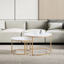 31-32 In Nesting Coffee Table Set of 2 Round (White & Gold)