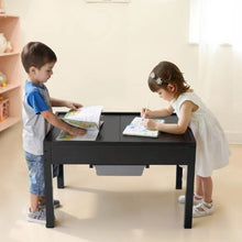 3+ aged Kids Wooden Activity Table Double-Sided Blocks Table with Storage Black for Kids with Building Blocks