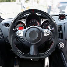 Nissan 370Z Steering Wheel 2008–2020 Carbon Fiber Flat-Bottom Design Non-Slip Leather Grip (Black)