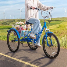 24" Folding Adult Tricycle, 7-Speed 3-Wheel Cruiser Bike with Basket for Women Men Seniors