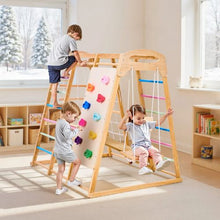 9-in-1 Montessori Indoor Jungle Gym, Wooden Climbing Playset with Monkey Bar Slide Swings & More