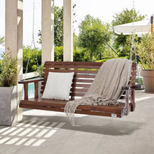 5.5 FT Wooden Porch Swing Heavy Duty Outdoor Bench with Chains 880 lbs Capacity Brown