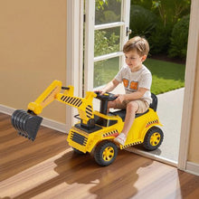 Ride-On Excavator Push Car for Toddlers, 19–36 Months, Helmet & Music, 55 lbs Capacity