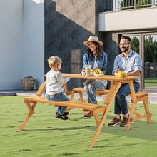 2-in-1 Foldable Picnic Table & Bench Set Transforming Wooden Outdoor Table with Umbrella Hole Portable (Brown)