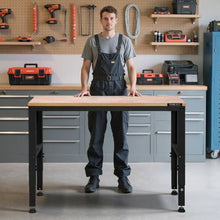 48 x 20-Inch Adjustable Workbench 2000 LBS Capacity Height Adjustable Oak Wood Top Power Outlets