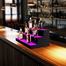 3 Tiers 30 Inch LED Lighted Liquor Bottle Display Drink Shelves with RF Remote & App Control