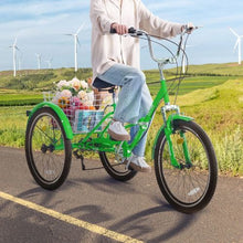Folding Adult Tricycle 24", 7-Speed Carbon Steel 3-Wheel Cruiser Bike with Basket & Adjustable Seat for Women Men