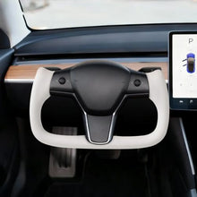 Tesla Model 3 Steering Wheel 2016–2023 Carbon Fiber Flat-Bottom Design Heated Leather Grip (White)