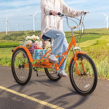 24" Folding Adult Tricycle 7-Speed 3-Wheel Cruiser with Basket for Women Men